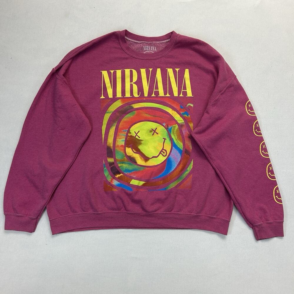 Nirvana Oversized Pink Spiral Crewneck Sweatshirt Women's L/XL Music Graphic Top